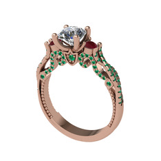 Kraliçe Tektaş Yüzük - Swarovski, kök yakut ve yeşil kuvars 8 ayar rose altın yüzük #14yylxy