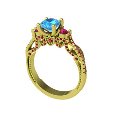 Kraliçe Tektaş Yüzük - Akuamarin, rodolit garnet ve garnet 18 ayar altın yüzük #1538l7x