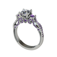 Swarovski ve ametist 18 ayar beyaz altın yüzük