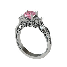 Kraliçe Tektaş Yüzük - Pembe kuvars, swarovski ve siyah zirkon 925 ayar gümüş yüzük #158raim