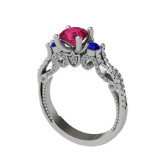 Rodolit garnet, lab safir ve beyaz zirkon 8 ayar beyaz altın yüzük
