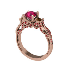 Rodolit garnet, dumanlı kuvars ve garnet 8 ayar rose altın yüzük