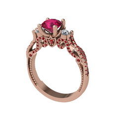 Kraliçe Tektaş Yüzük - Rodolit garnet, pırlanta ve garnet 8 ayar rose altın yüzük (0.22 karat) #161bsmr