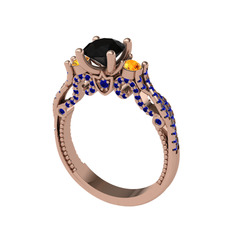 Kraliçe Tektaş Yüzük - Siyah zirkon, sitrin ve lab safir 925 ayar rose altın kaplama gümüş yüzük #16eo8zp