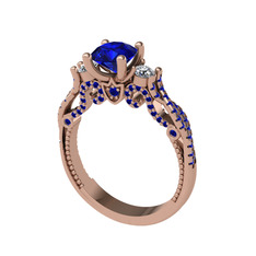 Kraliçe Tektaş Yüzük - Lab safir ve beyaz zirkon 925 ayar rose altın kaplama gümüş yüzük #16g3e5w