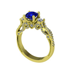 Kraliçe Tektaş Yüzük - Lab safir, pırlanta ve swarovski 14 ayar altın yüzük (0.22 karat) #16nh3w