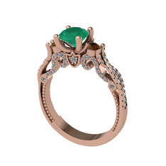 Kraliçe Tektaş Yüzük - Kök zümrüt, dumanlı kuvars ve swarovski 8 ayar rose altın yüzük #16u04v4