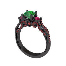 Kraliçe Tektaş Yüzük - Yeşil kuvars, rodolit garnet ve garnet 925 ayar siyah rodyum kaplama gümüş yüzük #16zcanz