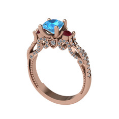 Akuamarin, kök yakut ve swarovski 14 ayar rose altın yüzük