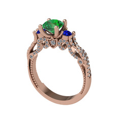 Yeşil kuvars, lab safir ve swarovski 18 ayar rose altın yüzük