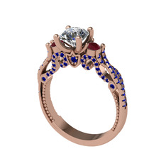 Kraliçe Tektaş Yüzük - Swarovski, kök yakut ve lab safir 14 ayar rose altın yüzük #18f7djf