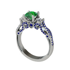 Yeşil kuvars, swarovski ve lab safir 18 ayar beyaz altın yüzük