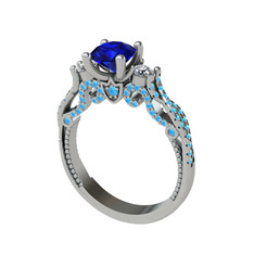 Kraliçe Tektaş Yüzük - Lab safir, swarovski ve akuamarin 18 ayar beyaz altın yüzük #19tw9pv