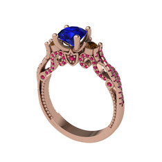 Lab safir, dumanlı kuvars ve rodolit garnet 14 ayar rose altın yüzük
