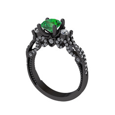 Kraliçe Tektaş Yüzük - Yeşil kuvars, swarovski ve pırlanta 925 ayar siyah rodyum kaplama gümüş yüzük (0.792 karat) #1aj61b4