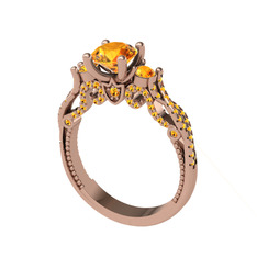 Kraliçe Tektaş Yüzük - Sitrin 925 ayar rose altın kaplama gümüş yüzük #1athpw3