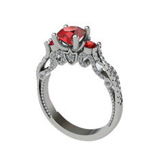 Garnet ve beyaz zirkon 18 ayar beyaz altın yüzük
