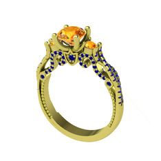 Kraliçe Tektaş Yüzük - Sitrin ve lab safir 925 ayar altın kaplama gümüş yüzük #1bd5aer