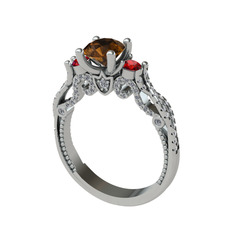 Dumanlı kuvars, garnet ve swarovski 18 ayar beyaz altın yüzük