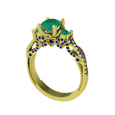 Kök zümrüt, yeşil kuvars ve lab safir 925 ayar altın kaplama gümüş yüzük