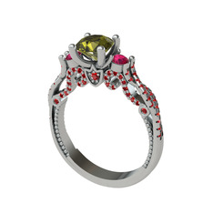 Kraliçe Tektaş Yüzük - Peridot, rodolit garnet ve garnet 14 ayar beyaz altın yüzük #1bq7q8p