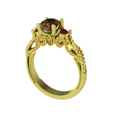 Kraliçe Tektaş Yüzük - Dumanlı kuvars, kök yakut ve sitrin 8 ayar altın yüzük #1c7gz0t