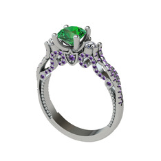 Kraliçe Tektaş Yüzük - Yeşil kuvars, swarovski ve ametist 925 ayar gümüş yüzük #1cl9oxn