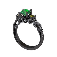 Kraliçe Tektaş Yüzük - Yeşil kuvars, peridot ve swarovski 925 ayar siyah rodyum kaplama gümüş yüzük #1cljtai