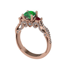 Kraliçe Tektaş Yüzük - Yeşil kuvars, kök yakut ve swarovski 8 ayar rose altın yüzük #1cx54r8