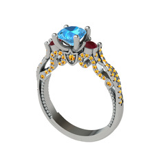 Kraliçe Tektaş Yüzük - Akuamarin, kök yakut ve sitrin 925 ayar gümüş yüzük #1d7rvh3