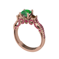 Kraliçe Tektaş Yüzük - Yeşil kuvars, dumanlı kuvars ve rodolit garnet 18 ayar rose altın yüzük #1da1m1e