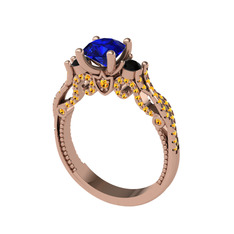 Kraliçe Tektaş Yüzük - Lab safir, siyah zirkon ve sitrin 14 ayar rose altın yüzük #1dim0ri
