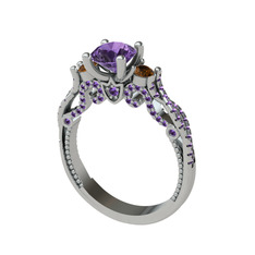 Kraliçe Tektaş Yüzük - Ametist ve dumanlı kuvars 18 ayar beyaz altın yüzük #1dkzj40
