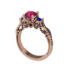 Rodolit garnet, lab safir ve siyah zirkon 14 ayar rose altın yüzük