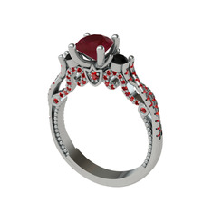 Kraliçe Tektaş Yüzük - Kök yakut, siyah zirkon ve garnet 925 ayar gümüş yüzük #1eg57lc