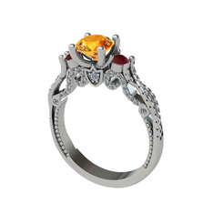 Kraliçe Tektaş Yüzük - Sitrin, kök yakut ve pırlanta 8 ayar beyaz altın yüzük (0.792 karat) #1epdhlj