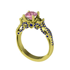 Kraliçe Tektaş Yüzük - Pembe kuvars, peridot ve lab safir 8 ayar altın yüzük #1f0ugyp