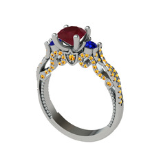 Kraliçe Tektaş Yüzük - Kök yakut, lab safir ve sitrin 925 ayar gümüş yüzük #1g1bzex