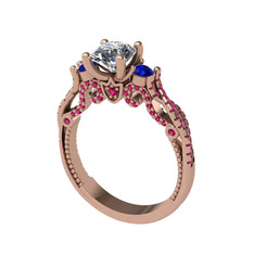 Kraliçe Tektaş Yüzük - Swarovski, lab safir ve rodolit garnet 925 ayar rose altın kaplama gümüş yüzük #1g5zcfx