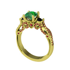 Yeşil kuvars, siyah zirkon ve garnet 8 ayar altın yüzük