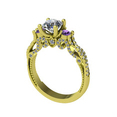 Kraliçe Tektaş Yüzük - Beyaz zirkon, ametist ve pırlanta 925 ayar altın kaplama gümüş yüzük (0.792 karat) #1gbk33p