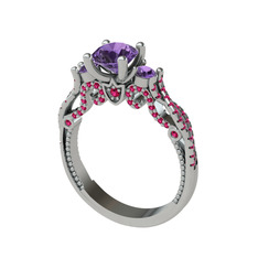 Kraliçe Tektaş Yüzük - Ametist ve rodolit garnet 925 ayar gümüş yüzük #1gg683k
