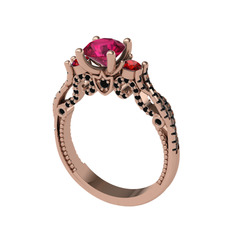 Kraliçe Tektaş Yüzük - Rodolit garnet, garnet ve siyah zirkon 14 ayar rose altın yüzük #1glfwi5