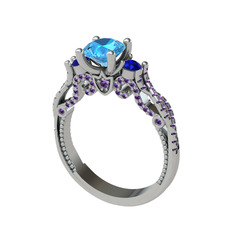 Kraliçe Tektaş Yüzük - Akuamarin, lab safir ve ametist 14 ayar beyaz altın yüzük #1gyh4bu