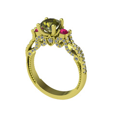 Peridot, rodolit garnet ve swarovski 18 ayar altın yüzük