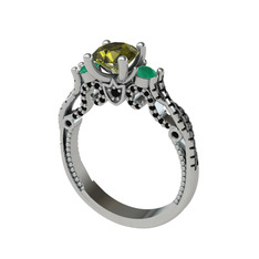 Peridot, kök zümrüt ve siyah zirkon 925 ayar gümüş yüzük