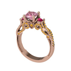 Pembe kuvars, rodolit garnet ve sitrin 8 ayar rose altın yüzük