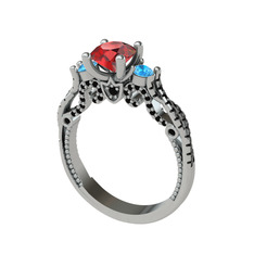 Garnet, akuamarin ve siyah zirkon 925 ayar gümüş yüzük