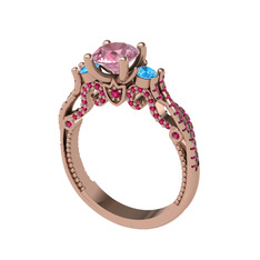 Pembe kuvars, akuamarin ve rodolit garnet 14 ayar rose altın yüzük