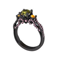Kraliçe Tektaş Yüzük - Peridot, sitrin ve pembe kuvars 925 ayar siyah rodyum kaplama gümüş yüzük #1i5yeu9